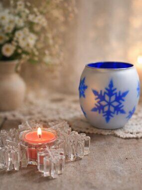PartyLite Snowflake Tealight Candle Holders 2pc Nordic Winter Cobalt Blue